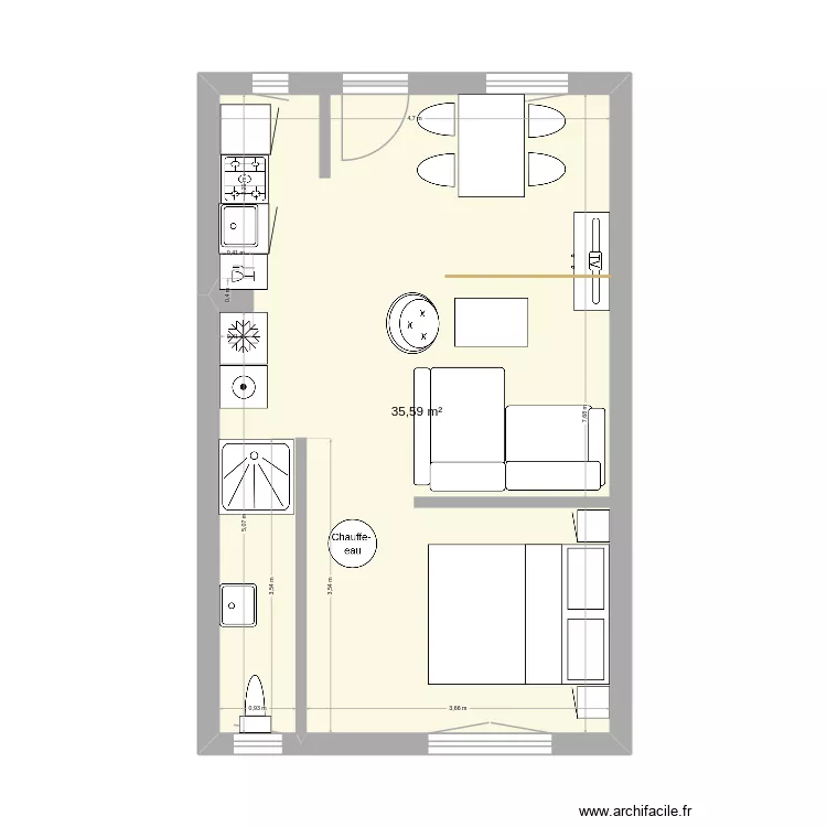 fort mahon 2. Plan de 1 pièce et 36 m²