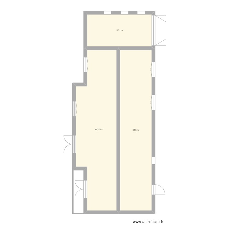 Maison long. Plan de 3 pièces et 82 m2