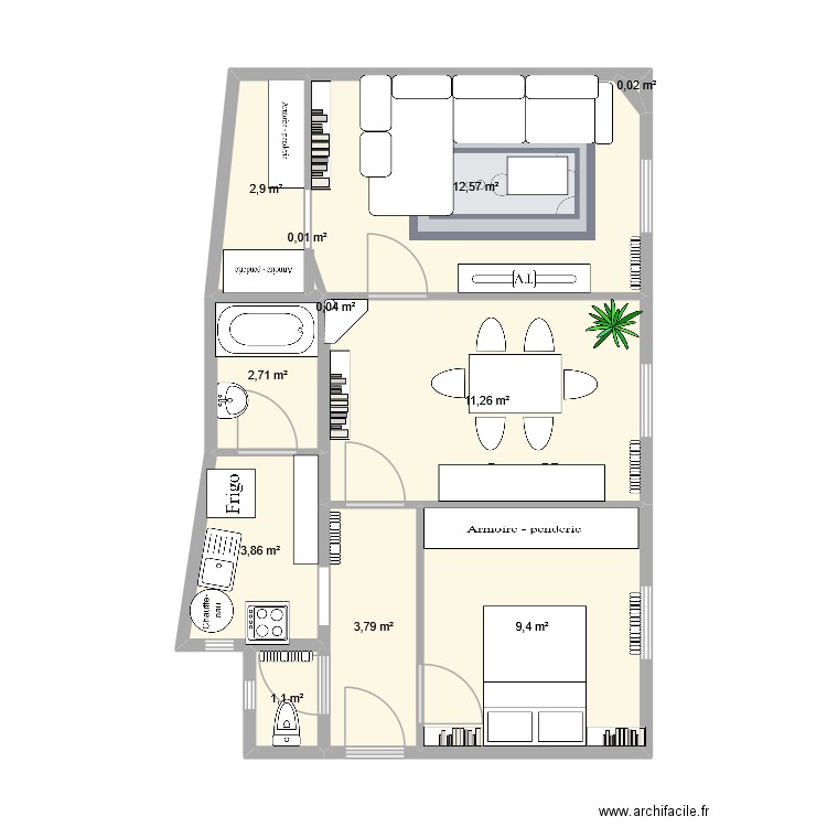 filles du calvaire. Plan de 11 pièces et 48 m2