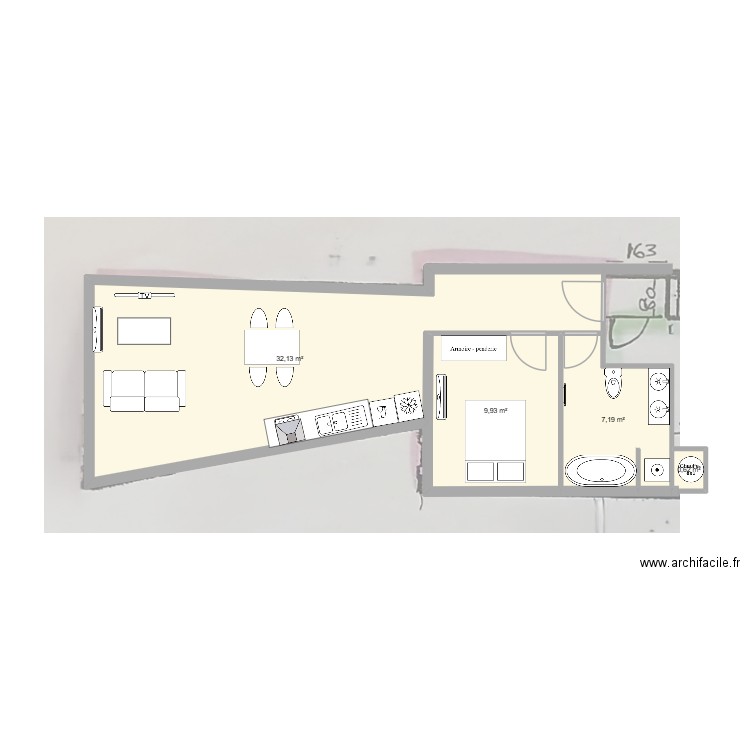 plan appart 3 t2. Plan de 4 pièces et 50 m2