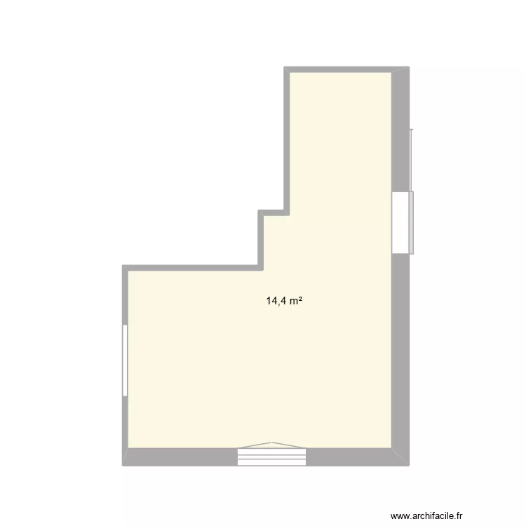 Cuisine vide. Plan de 1  et 14 m²
