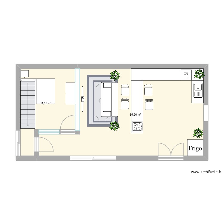 bnb. Plan de 2 pièces et 46 m2