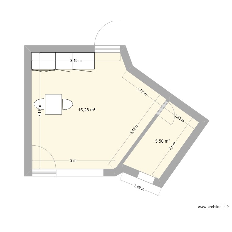 appart 1. Plan de 2 pièces et 20 m2