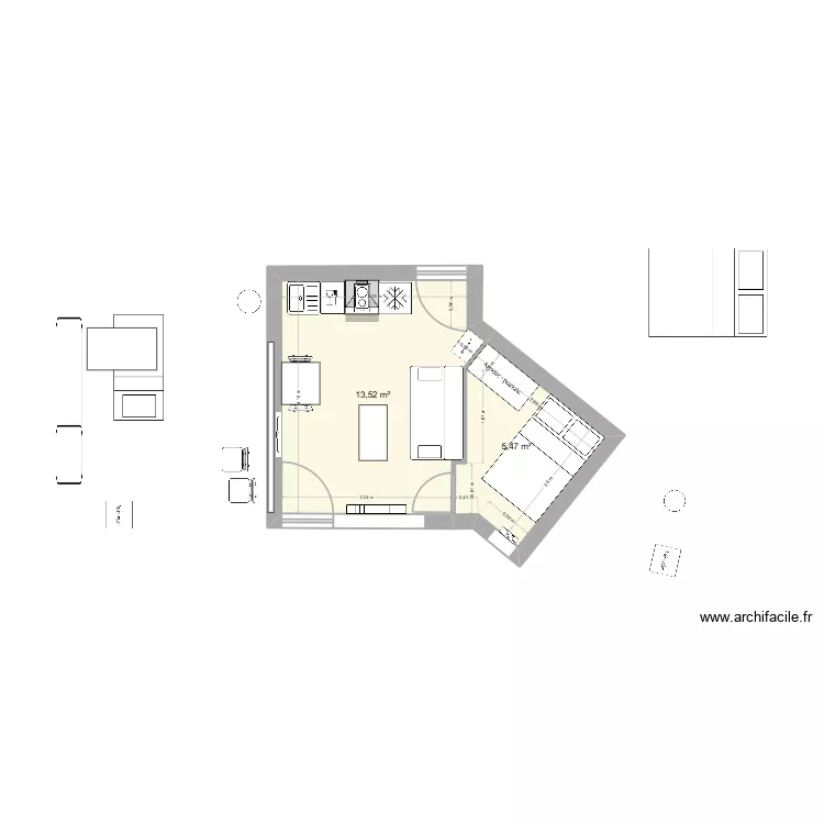 appart 1. Plan de 2 pièces et 19 m²