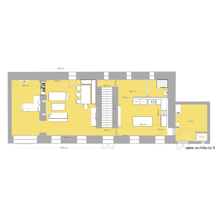 Rdc couleur 021224. Plan de 3 pièces et 110 m2