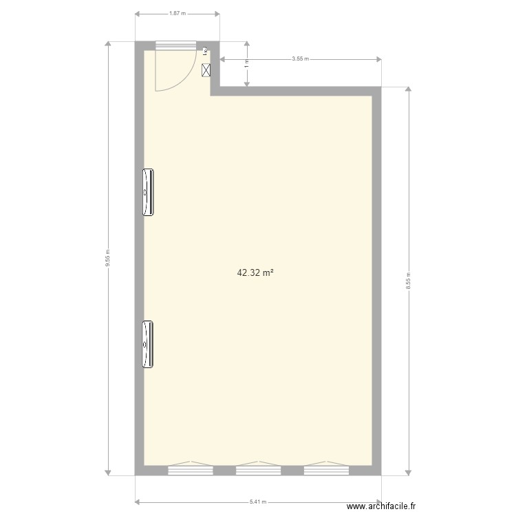 BUREAU A19. Plan de 1 pièce et 42 m2