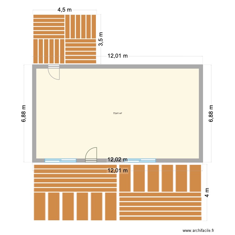 TERRASSES OUVERTURES. Plan de 1 pièce et 73 m2