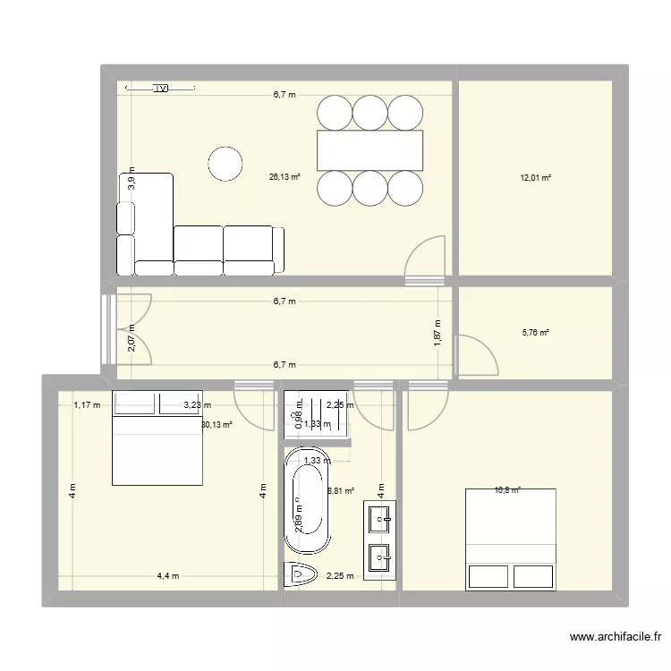 wanzoul. Plan de 6  et 100 m²