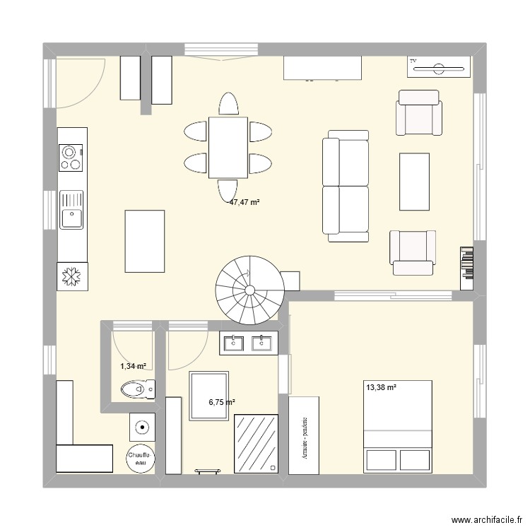 BO Grenier. Plan de 4 pièces et 69 m2