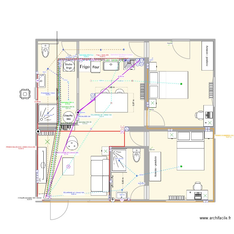 Pessac_Cotations. Plan de 8 pièces et 67 m2