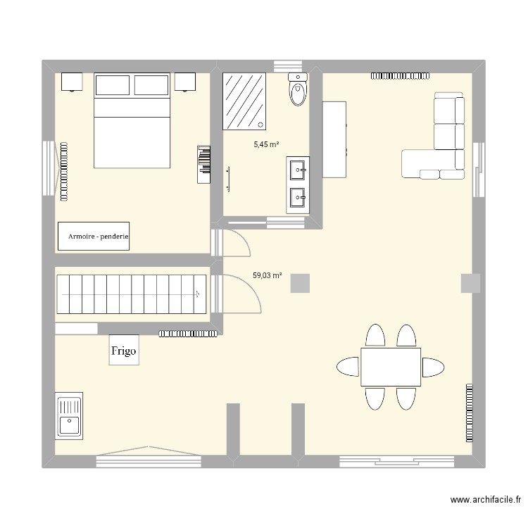 MAISON BAS. Plan de 2 pièces et 64 m2