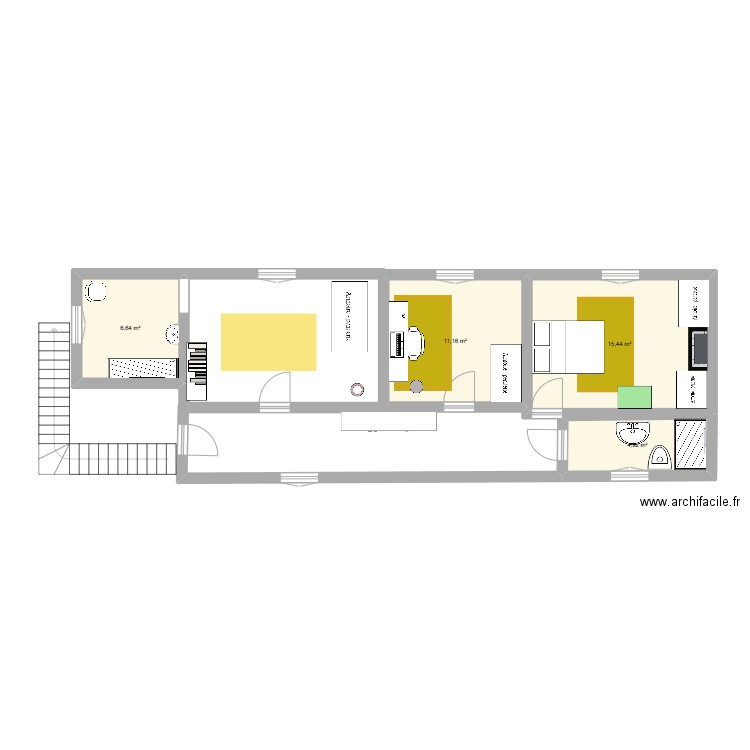 2è étage maison. Plan de 4 pièces et 38 m2