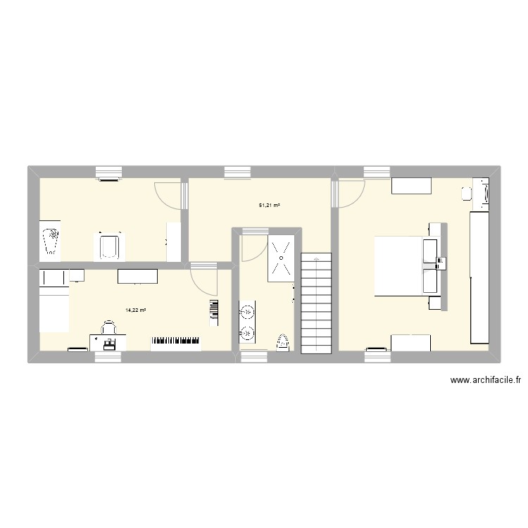 Etage Clairoix. Plan de 2 pièces et 65 m2