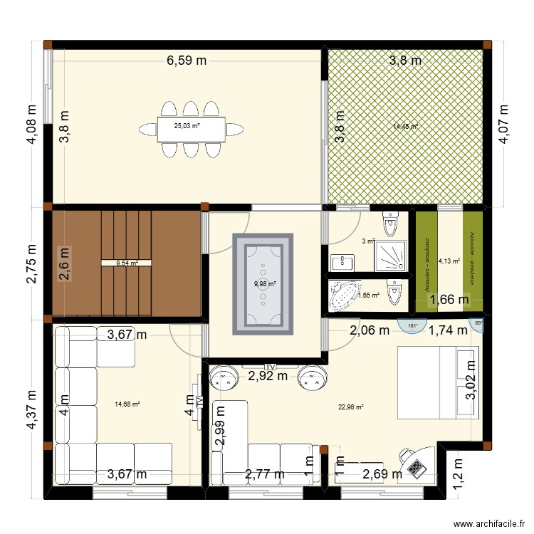 etage 1 exem 2. Plan de 9 pièces et 105 m2