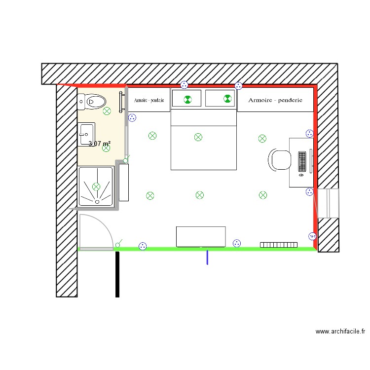 Projet chambre 1 27-1162025. Plan de 1 pièce et 3 m2