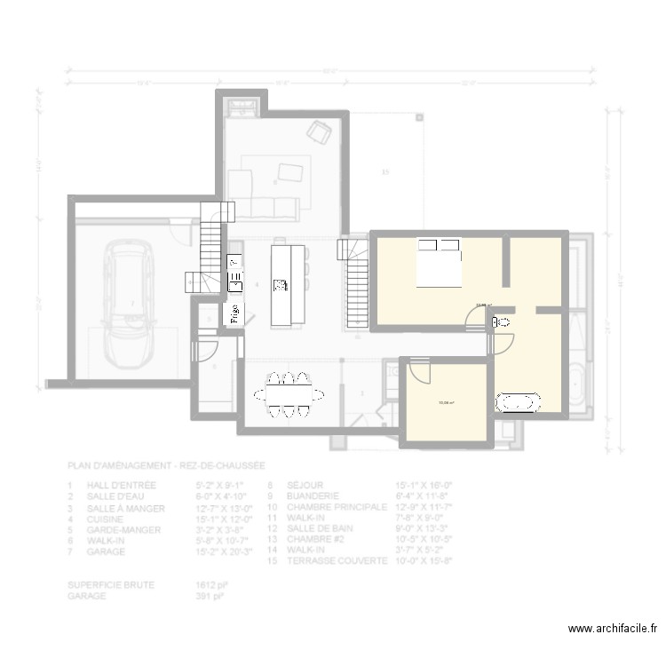 tes. Plan de 2 pièces et 44 m2