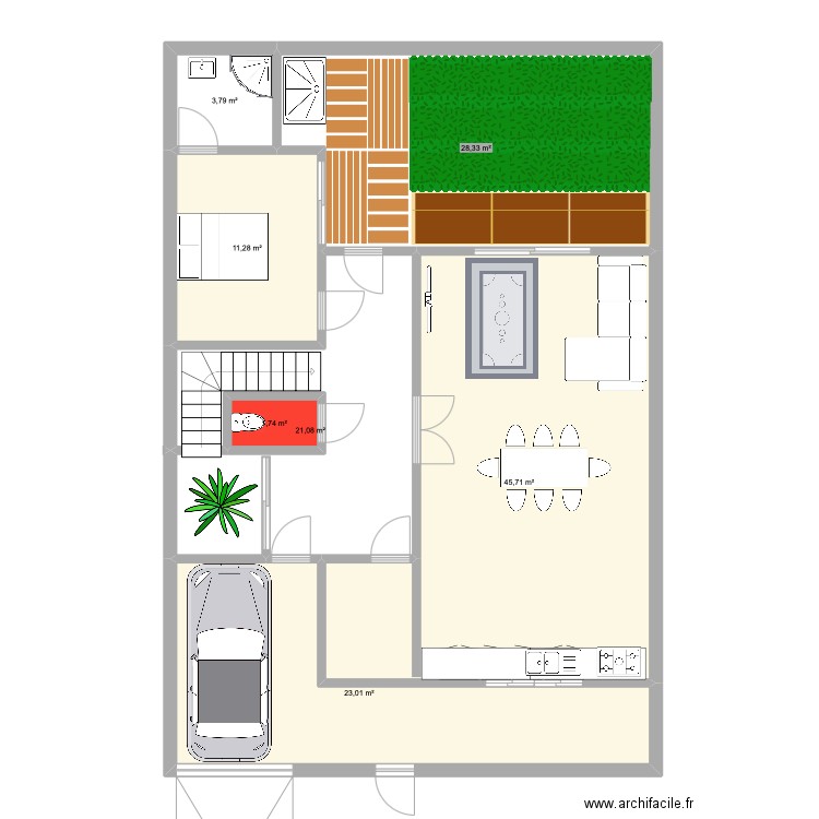 single. Plan de 7 pièces et 135 m2