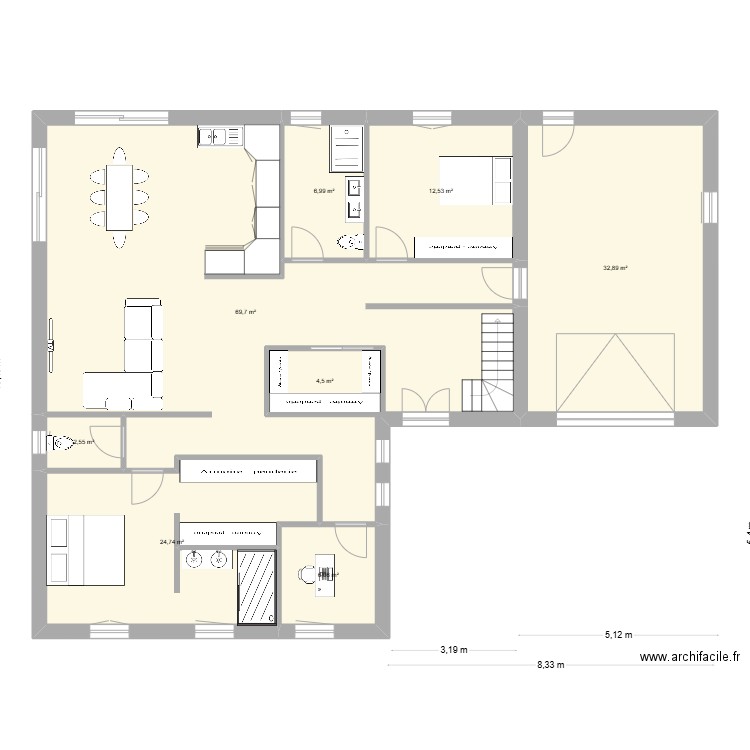 sormonne2. Plan de 8 pièces et 165 m2
