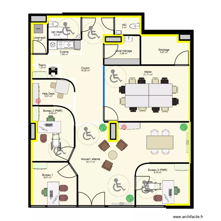 B&eacute;ziers nv local - v3.2. Plan de 22 pièces et 127 m²