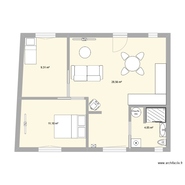 PM LG. Plan de 4 pièces et 54 m2