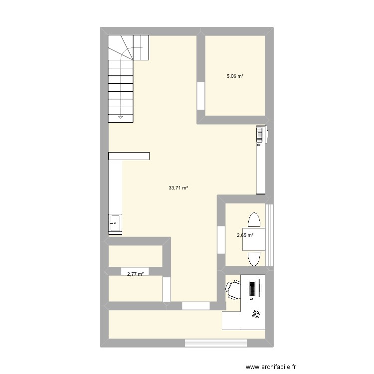 Etage. Plan de 4 pièces et 44 m2