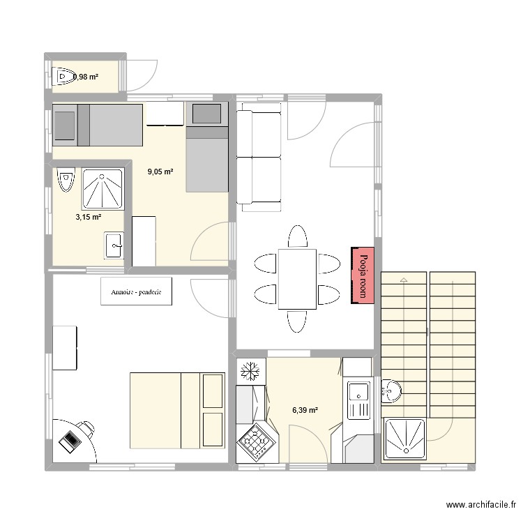 Thogarrai 1. Plan de 4 pièces et 20 m2