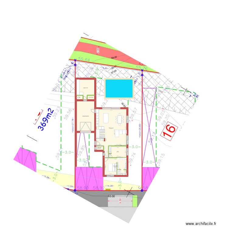 Maison lot 17. Plan de 14 pièces et 176 m2