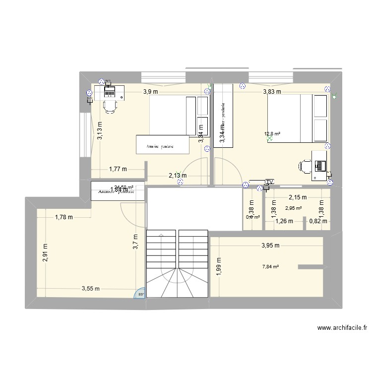 chambre adame. Plan de 5 pièces et 49 m2