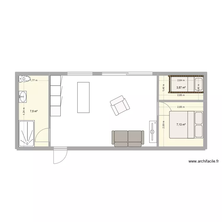 Chalet nouvelle version cuisine. Plan de 3 Pièces et 19 m² Chalet nouvelle version cuisine. Plan de 3 Pièces et 19 m²