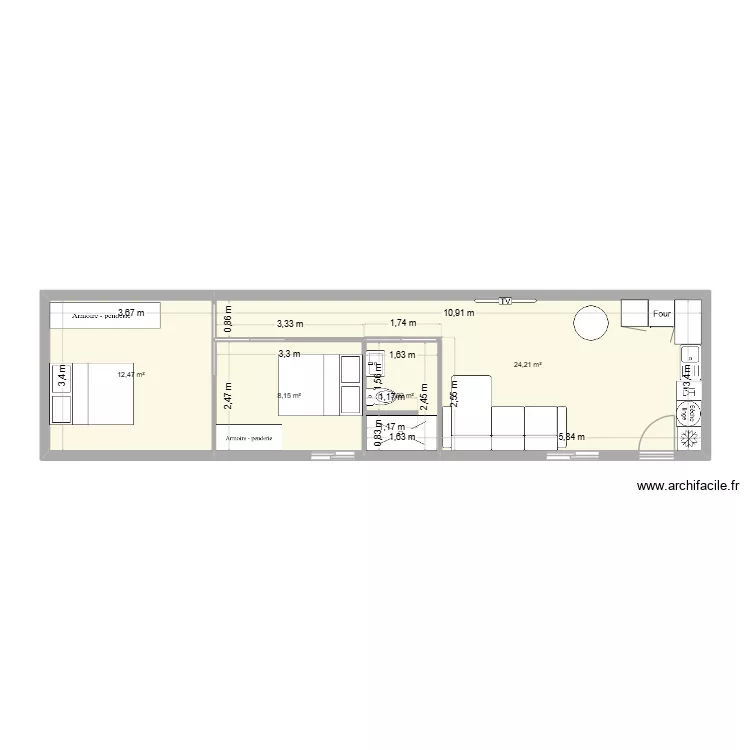 Apartamiento V2. Plan de 4  et 49 m²