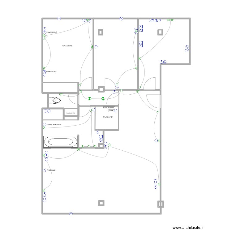 PONCHE ELECTRICITE. Plan de 16 pièces et 41 m2
