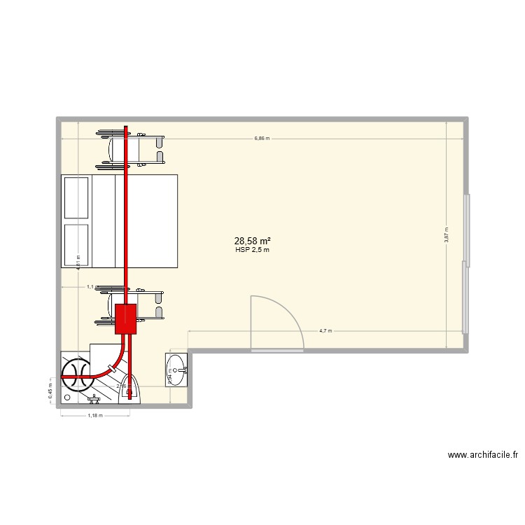 Mélanie MASSEBOEUF. Plan de 1 pièce et 29 m2