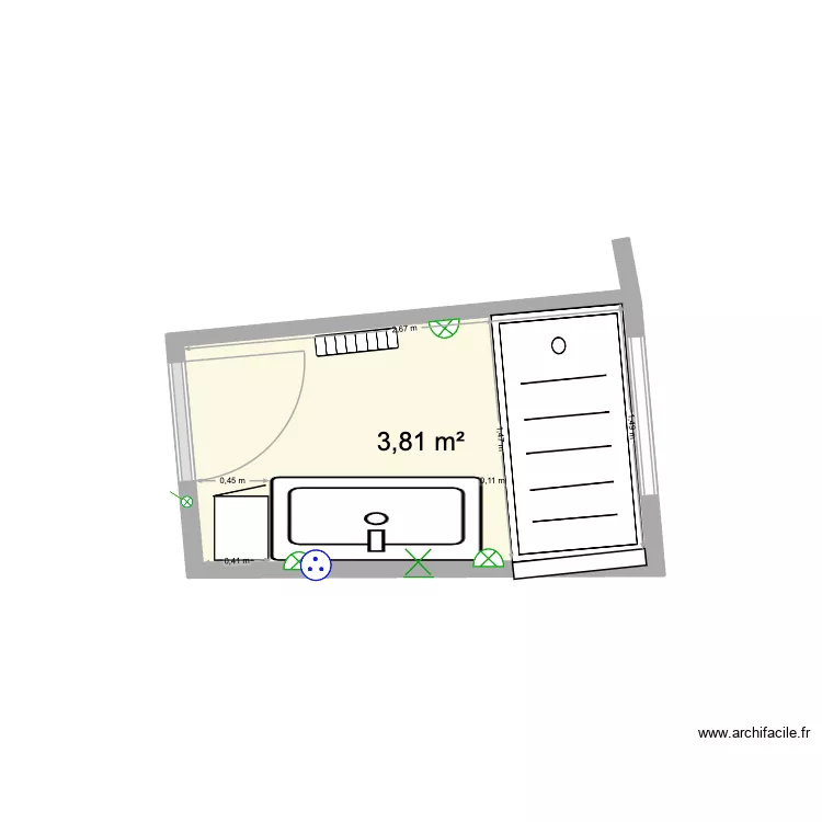 sdb LEDENT cotes. Plan de 1  et 4 m²