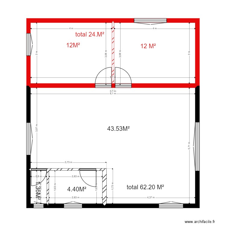 villenauxe  existant 1. Plan de 4 pièces et 70 m2