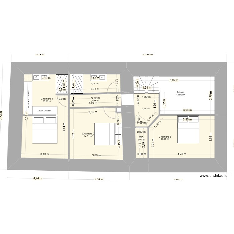 Maison3. Plan de 11 pièces et 75 m2
