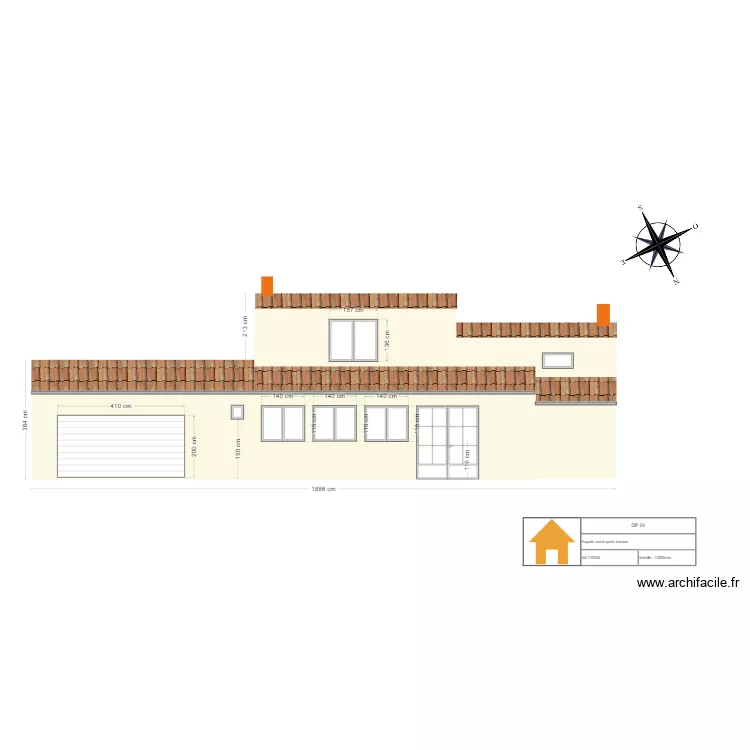 Fa&ccedil;ade avant, avant travaux. Plan de 