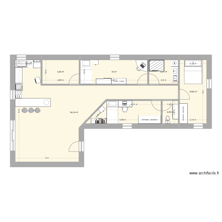 Demo. Plan de 6 pièces et 87 m2