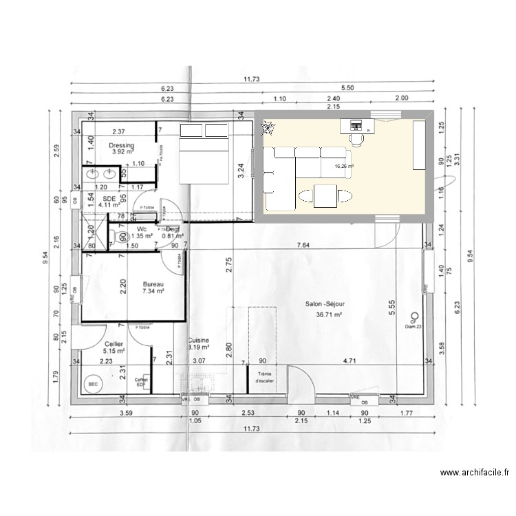 Agathe. Plan de 1 pièce et 16 m2