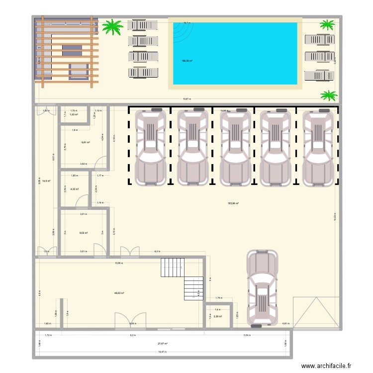 PROJET R+4 asc2. Plan de 67 pièces et 1780 m2