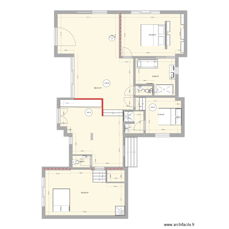 PLAN VAUJUS 2. Plan de 6 pièces et 126 m2