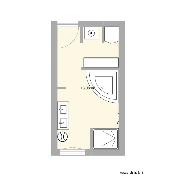 Salle de bain. Plan de 1 pièce et 13 m2