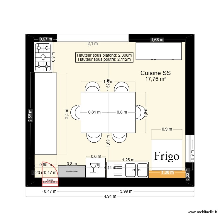 Cuisine SS. Plan de 1 pièce et 18 m2