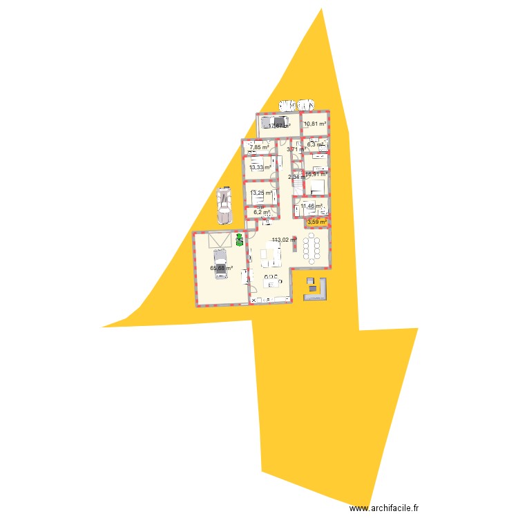 popo. Plan de 14 pièces et 296 m2