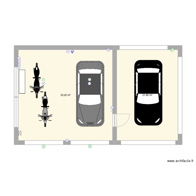 Garage. Plan de 2 pièces et 55 m2