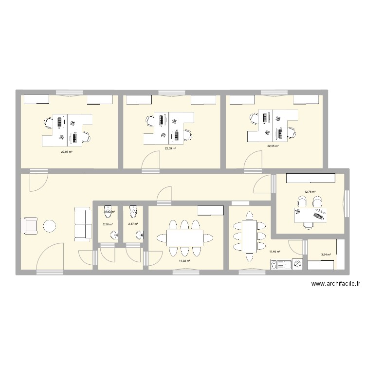 Bureaux. Plan de 10 pièces et 153 m2