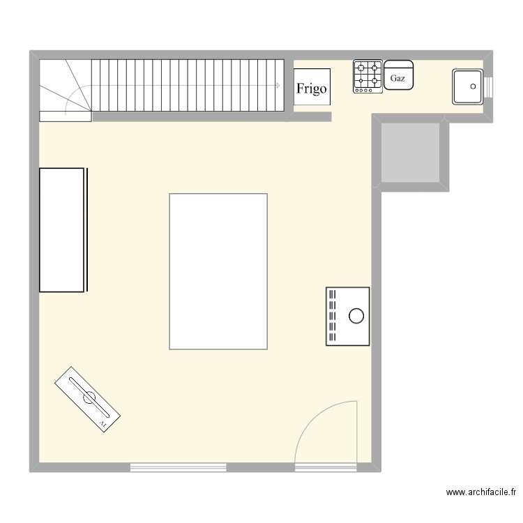 srdp-rdc. Plan de 2 pièces et 121 m2
