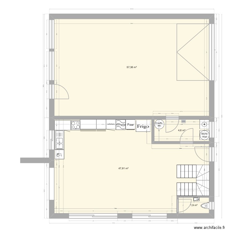 plan sans meuble rdc maison Sillans cuisine+ salle à manger + garage. Plan de 4 pièces et 112 m2