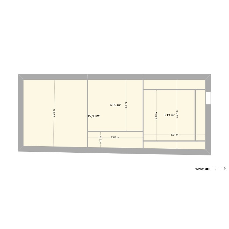 yoav sous sol. Plan de 3 pièces et 29 m2