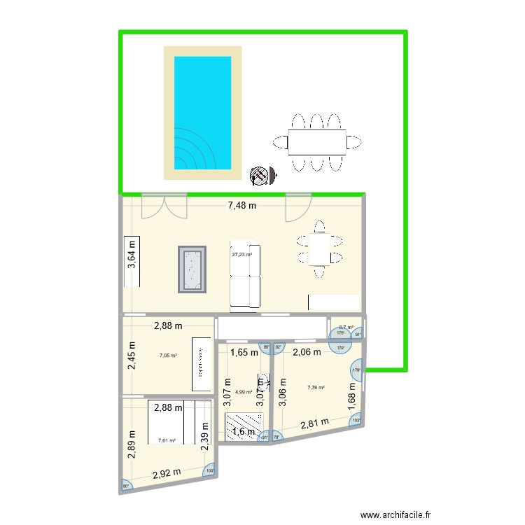 Maison bas. Plan de 6 pièces et 55 m2