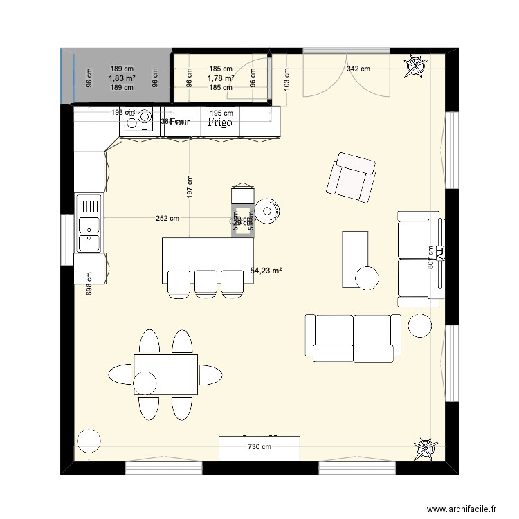 chuzevillz. Plan de 4 pièces et 58 m2